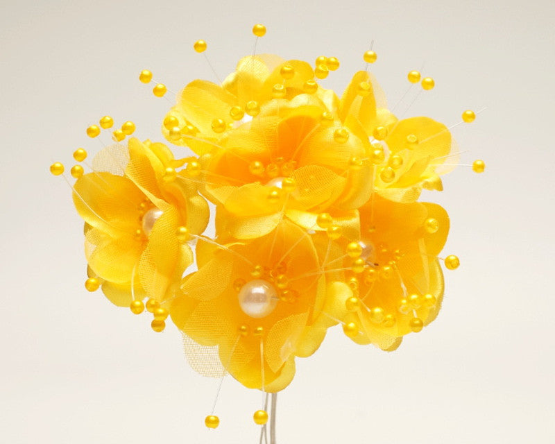 1.5" Gold Yellow Silk Flowers with Pearl - Pack of 72