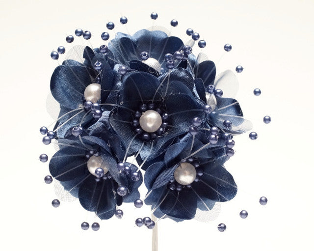 1.5" Navy Blue Silk Flowers with Pearl - Pack of 72