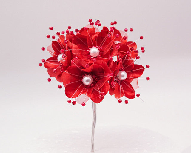 1.5" Red Silk Flowers with Pearl - Pack of 72