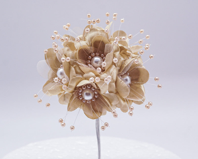 1.5" Tan Silk Flowers with Pearl - Pack of 72