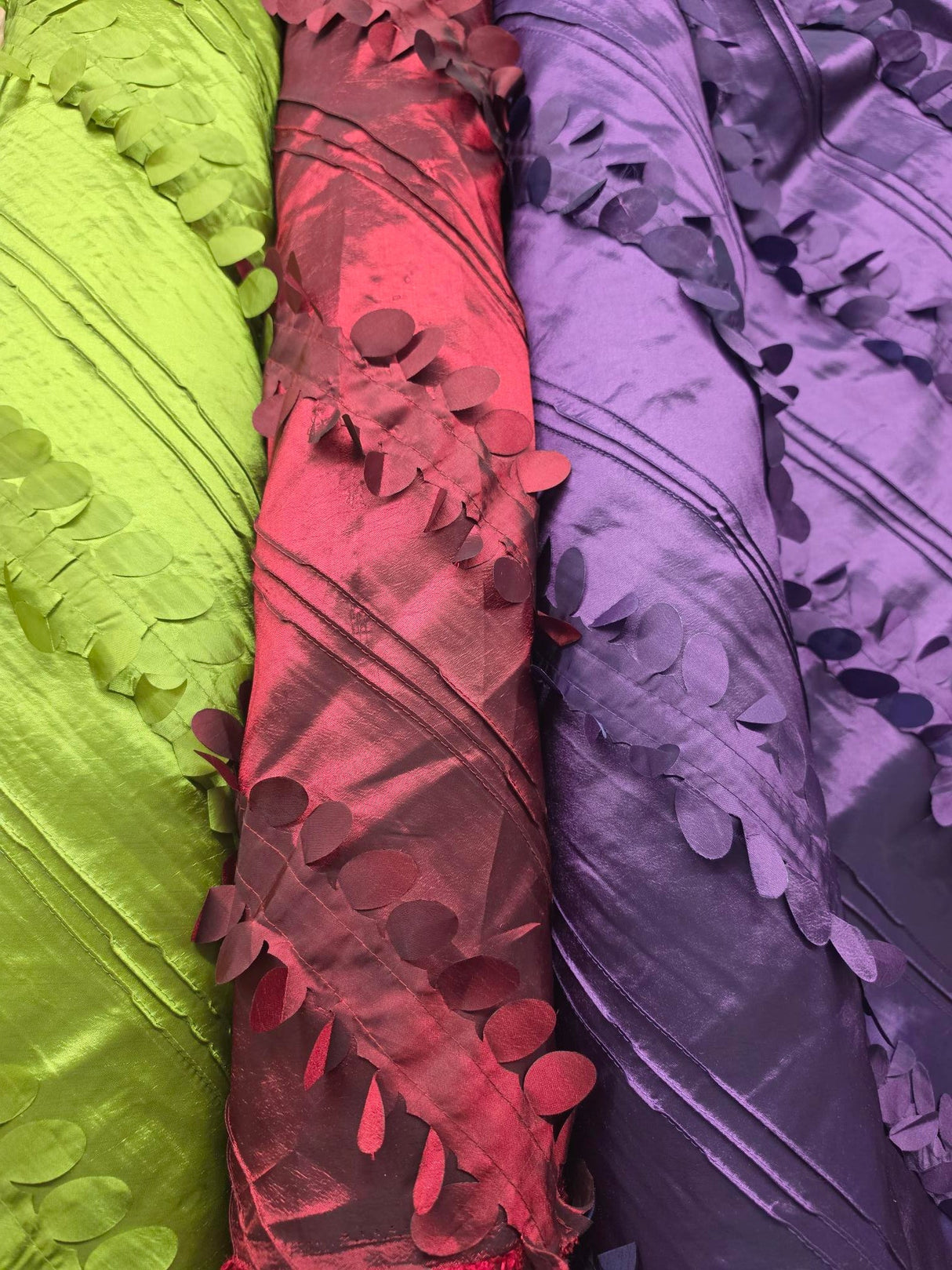 Forest Taffeta Embroidery Polyester Fabric - Hanging Leaf Pattern, 54" Width, Multiple Colors (1 Yard)