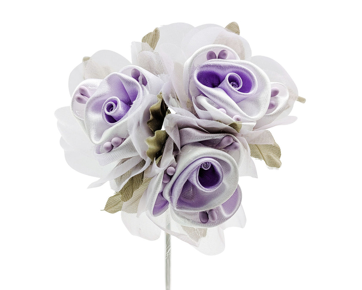 2" Lavender Satin Silk Flowers with Leaves - Pack of 36