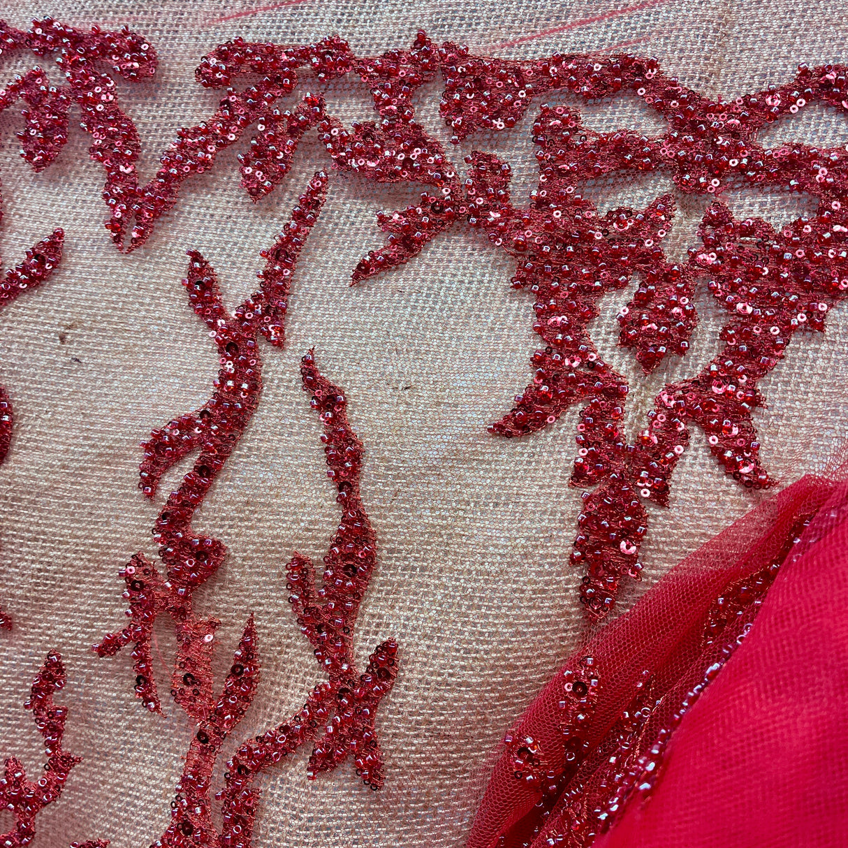 Beaded Lace Fabric Embroidered Mesh