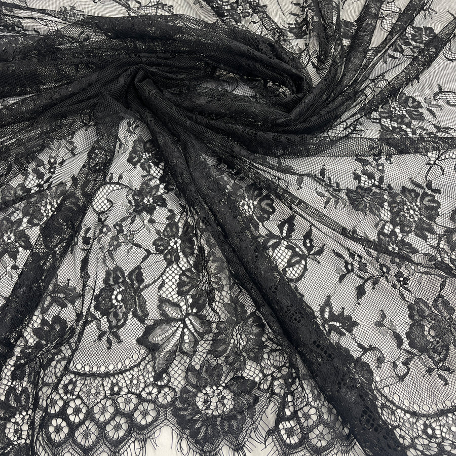 3 Yards Chantilly Embroidered Lace Fabric with Eyelash Scallop