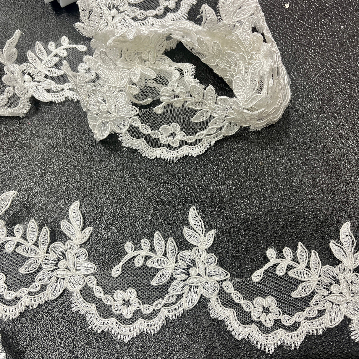 Corded Embroidered Lace Trim Ivory