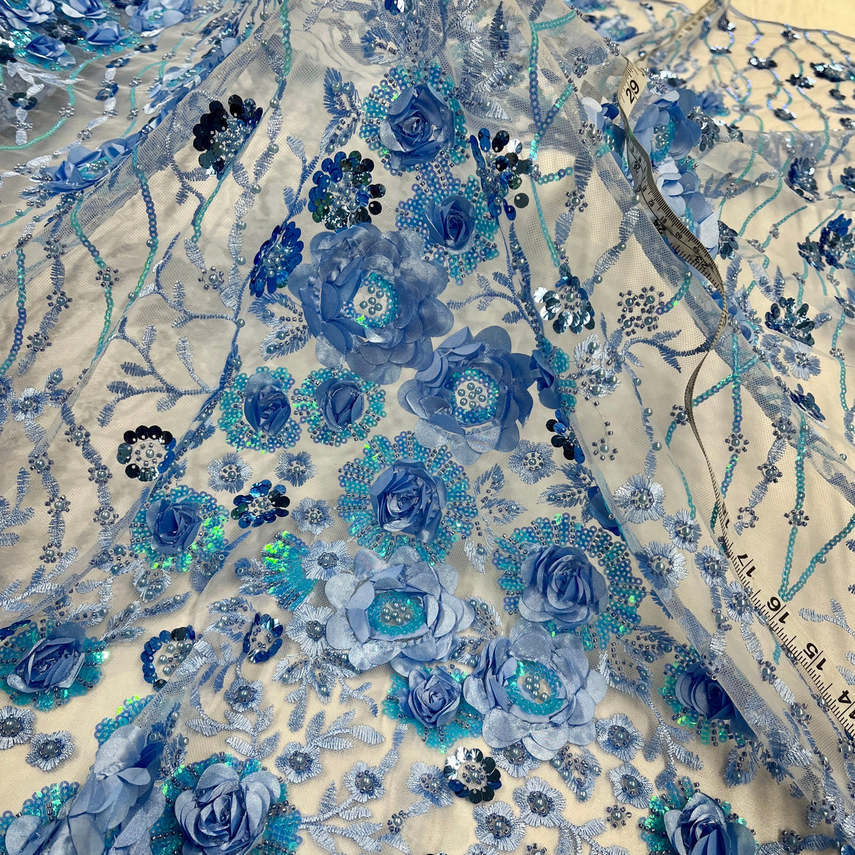 Embroidered Mesh 3D Floral Beaded Lace