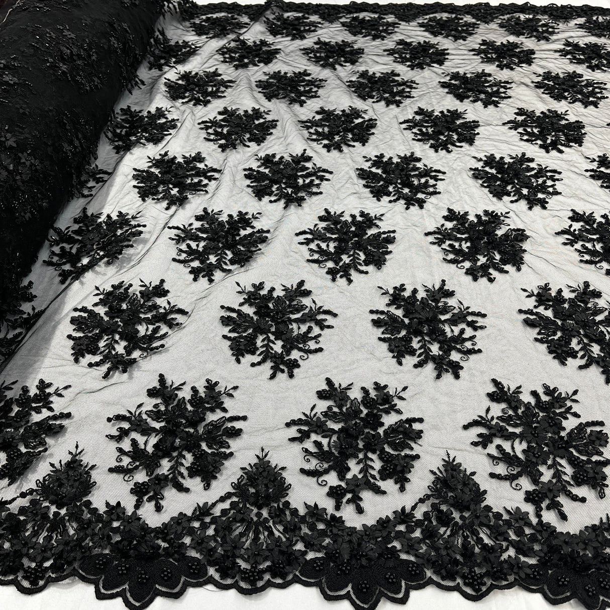 Beaded 3D Floral Lace Fabric 50" Wide