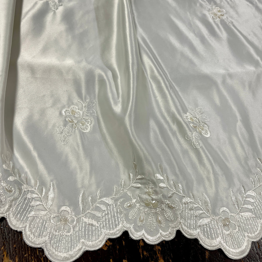 Yard - Beaded Bridal Lace Fabric Embroidered on 100% Polyester Satin - Ivory with Gold - 54"