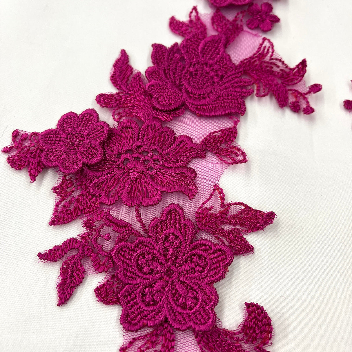 3D Floral Lace Applique on Polyester Net Mesh