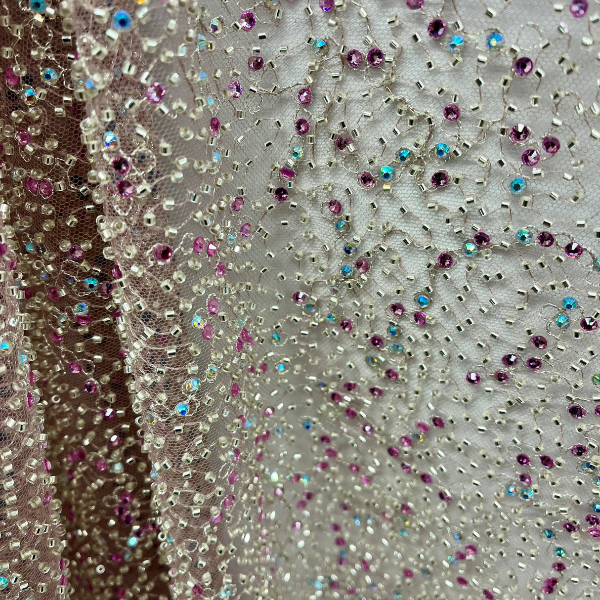 Beaded Lace Fabric Embroidered On 100 Percent Polyester Net Mesh - Black, 60" Wide (1 Yard)