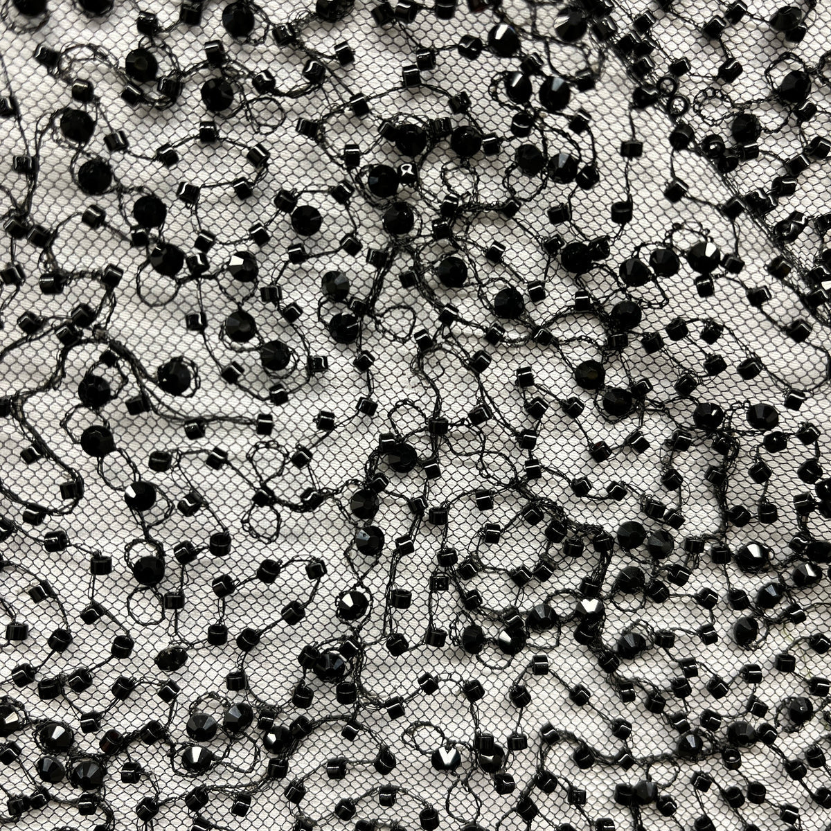 1 Yard Beaded Lace Fabric Embroidered on 100% Polyester Net Mesh, Elegant Sheer Textile