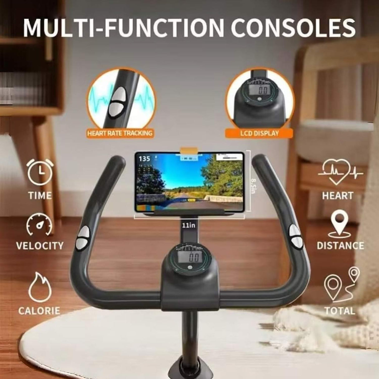 Exercise Bike for Home, Indoor Cycling Bike with Digital Display, Adjustable Seat & Handlebars, Smartphone Mount 35.04"x 22.05"x44.88"