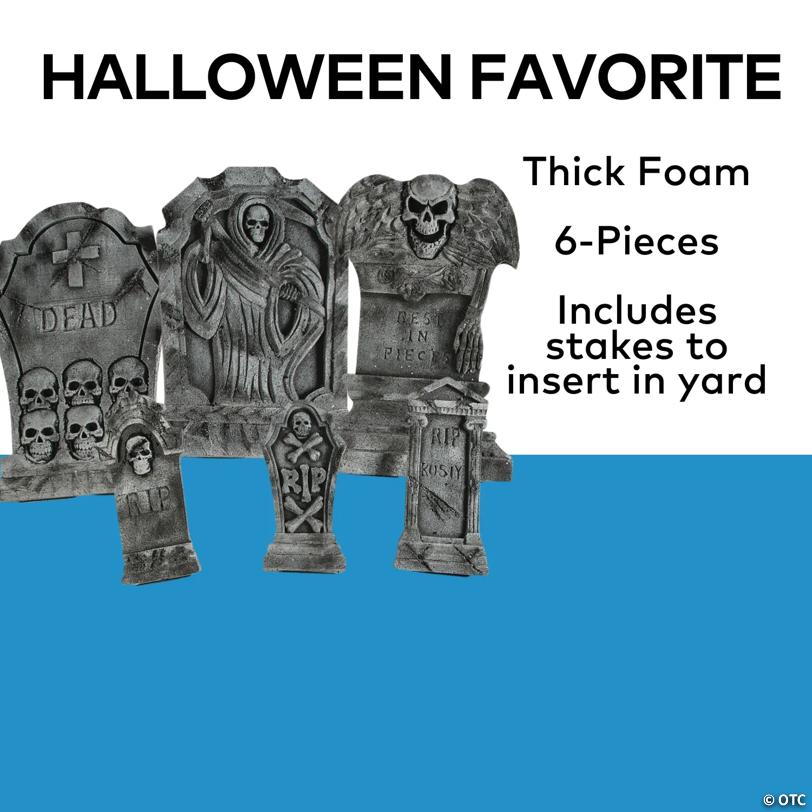 6 1/2" - 21" Spooky Graveyard Foam Tombstone Halloween Decorations Set – 6 Pc.