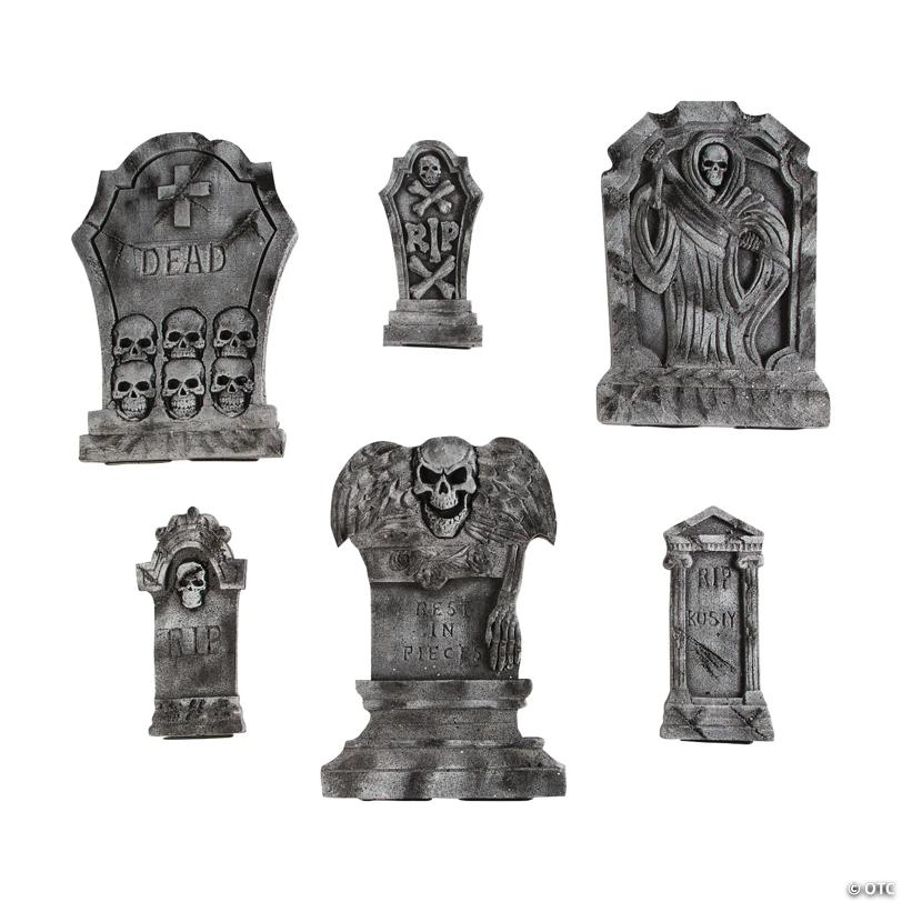 6 1/2" - 21" Spooky Graveyard Foam Tombstone Halloween Decorations Set – 6 Pc.