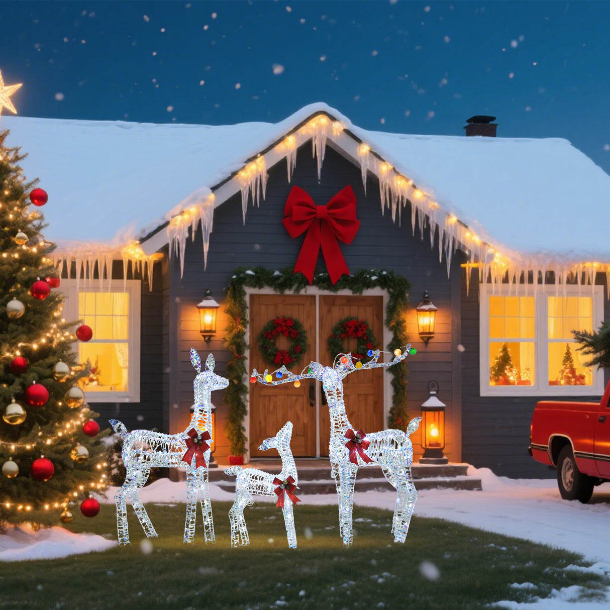 PVC Iridescent Striped Braided Reindeer Set of 3 LED Holiday Decoration 26.97 x 16.14 x 11.22 Inch