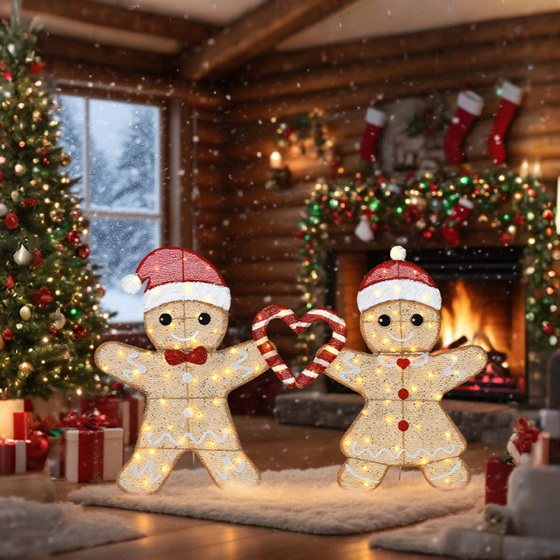 32 Inch Height Set of 2 Heart Shaped Gingerbread Men with Box Christmas Decoration