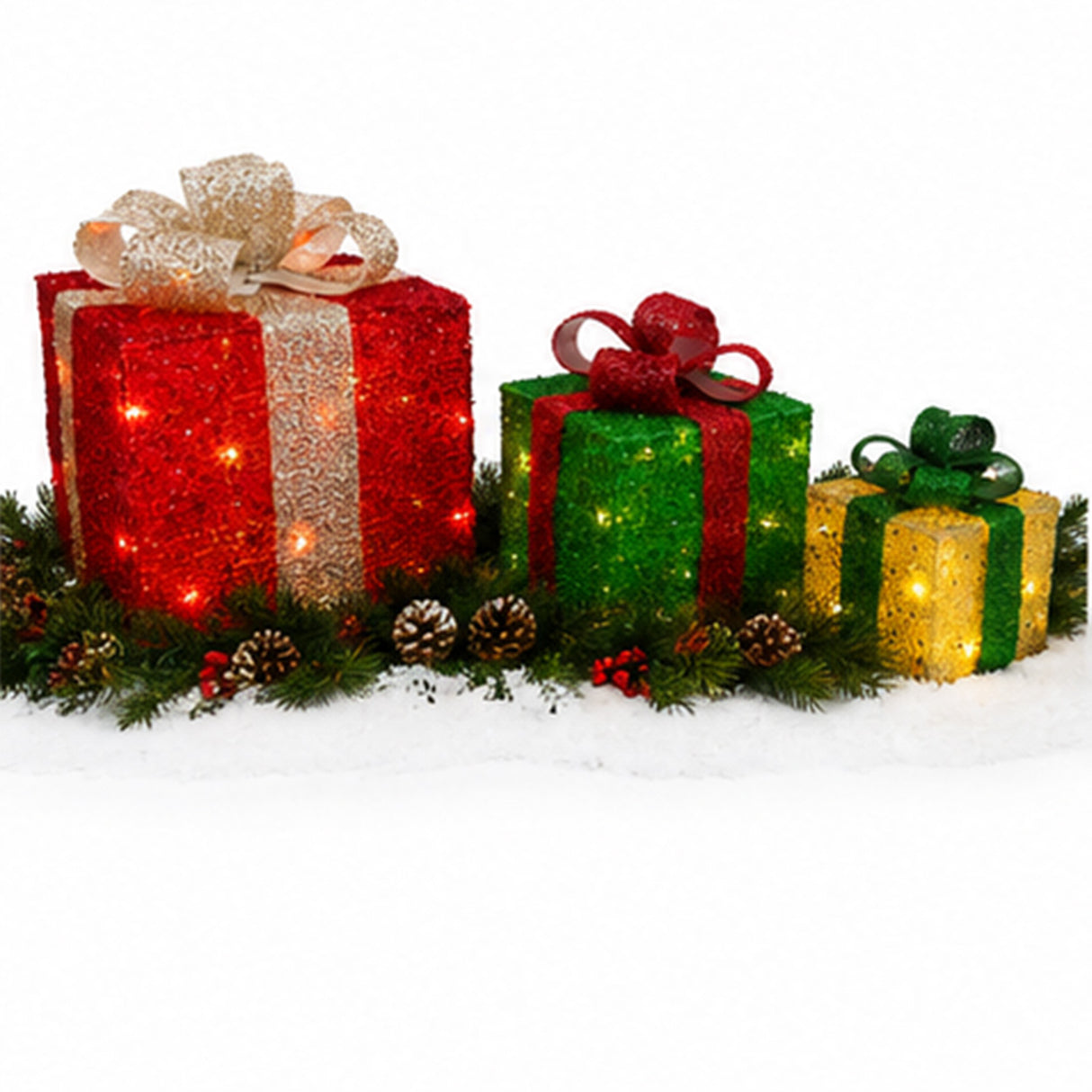Lighted Christmas Gift Box Set, Battery Operated Decor