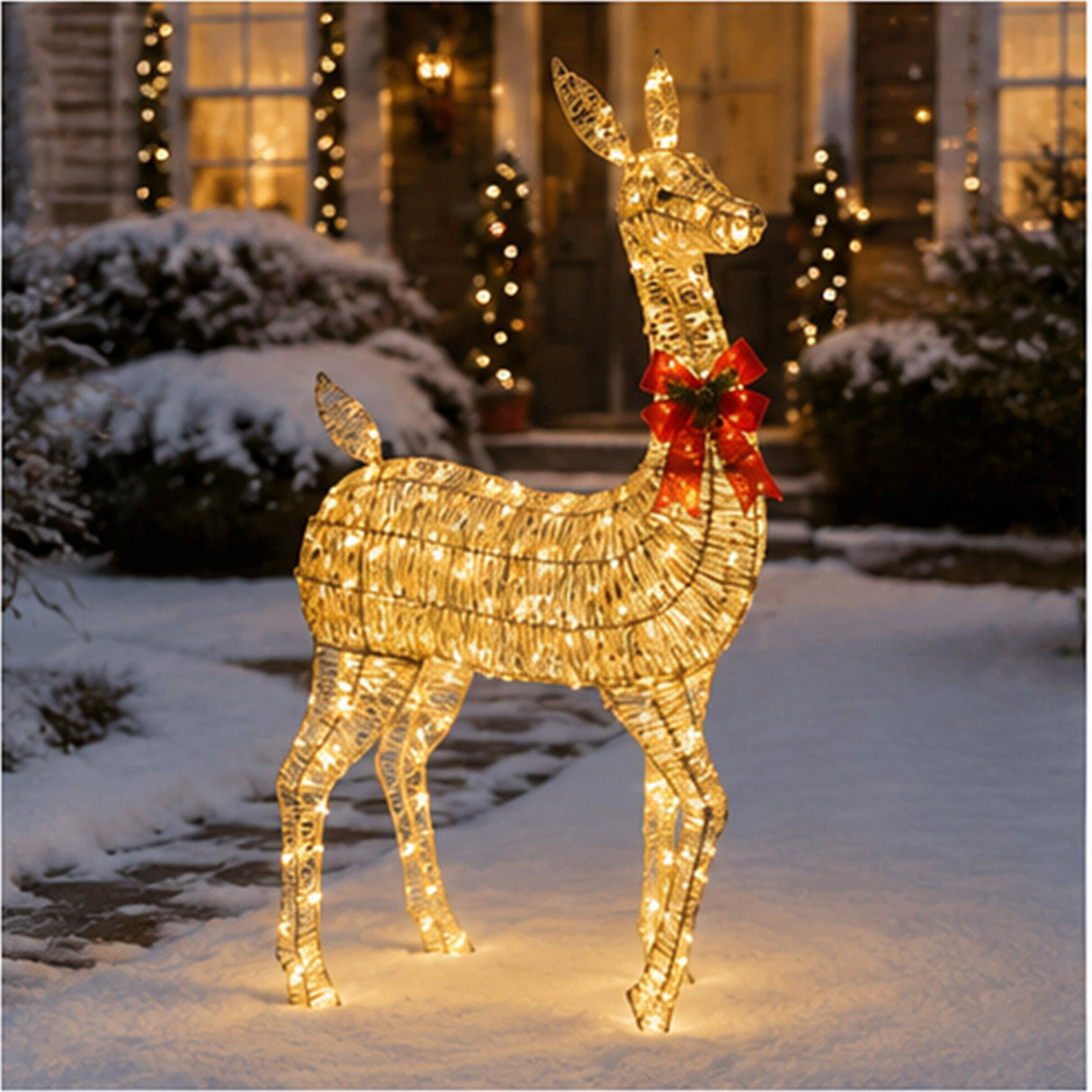 89" Lighted Wicker Doe Outdoor Christmas Decoration