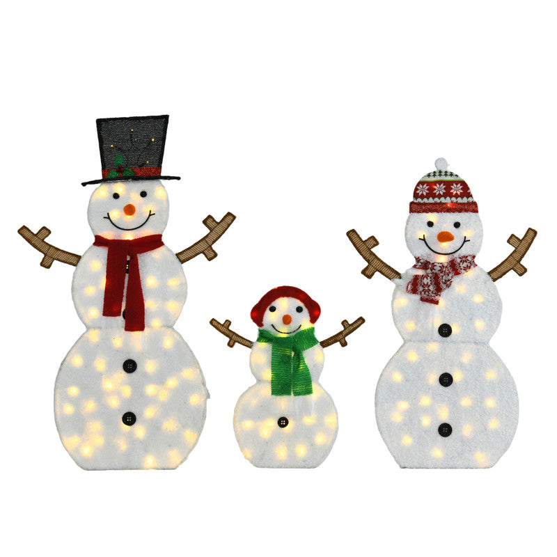 Set of 3 Snowmen with Warm White LED Lights Indoor Outdoor Christmas Decoration