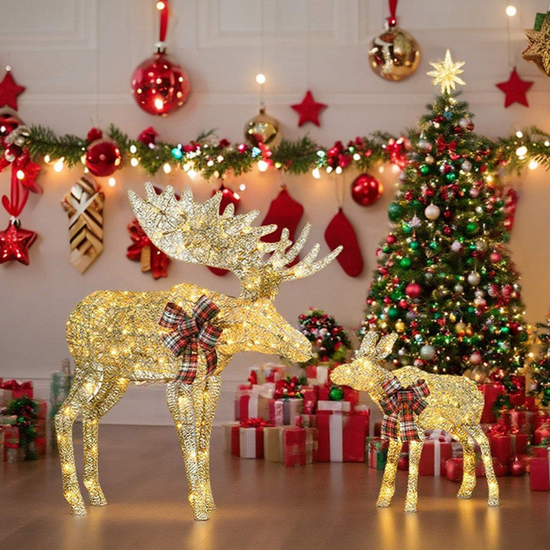 Champagne Cotton Rope Reindeer with 120L 50L LED Lights Holiday Decoration 24.61 x 16.14 x 10.04 Inches