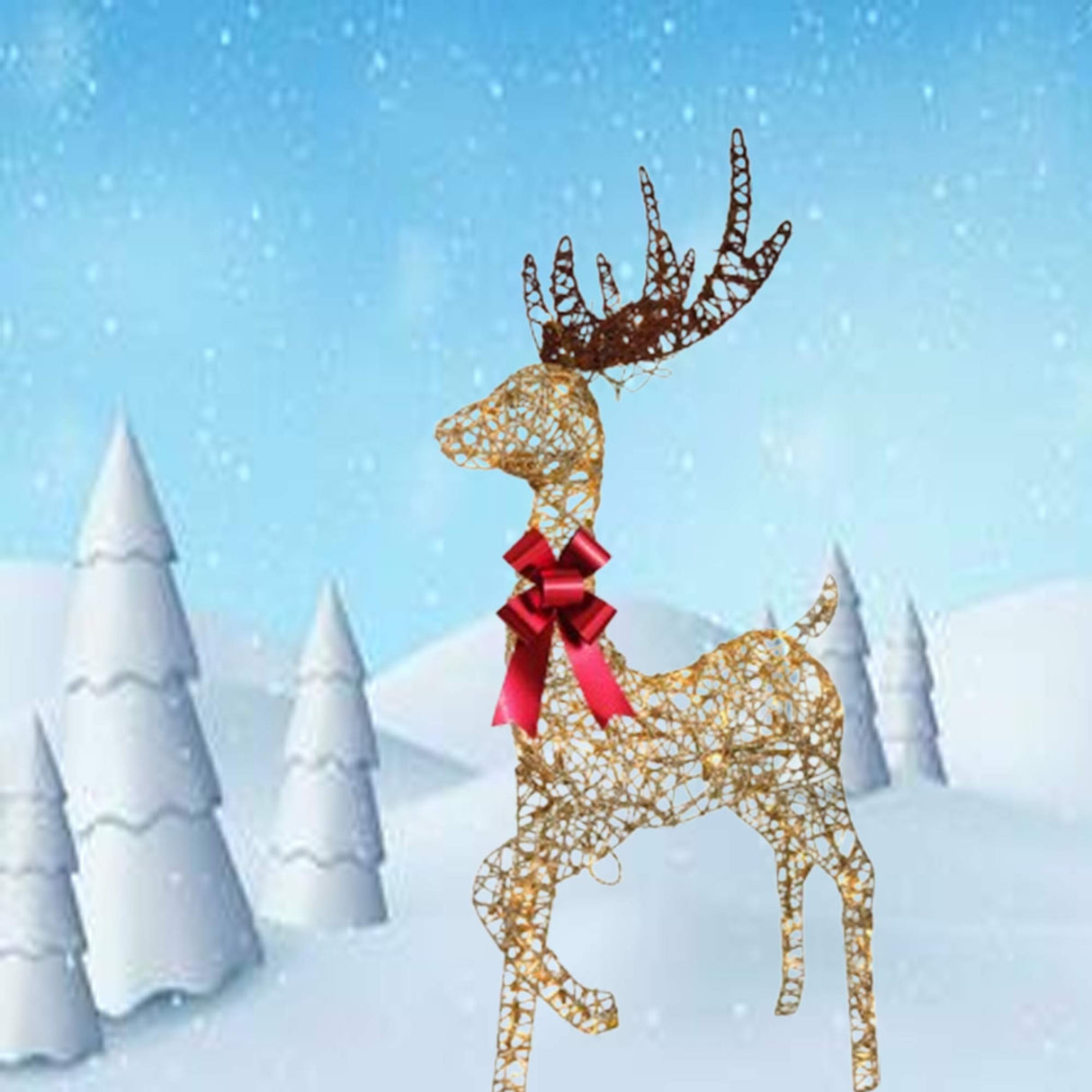 Champagne Woven Standing Reindeer Elegant Lighted Christmas Decoration
