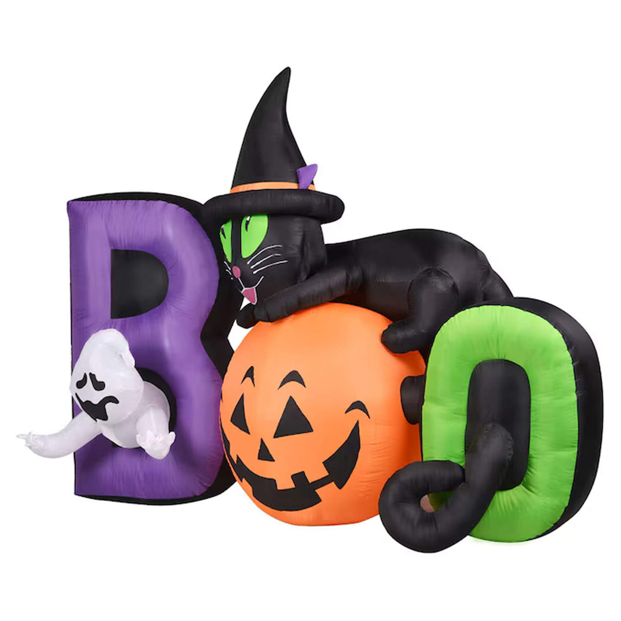 5ft Lighted Jack-o-Lantern Inflatable Boo Sign with Cat Ghost