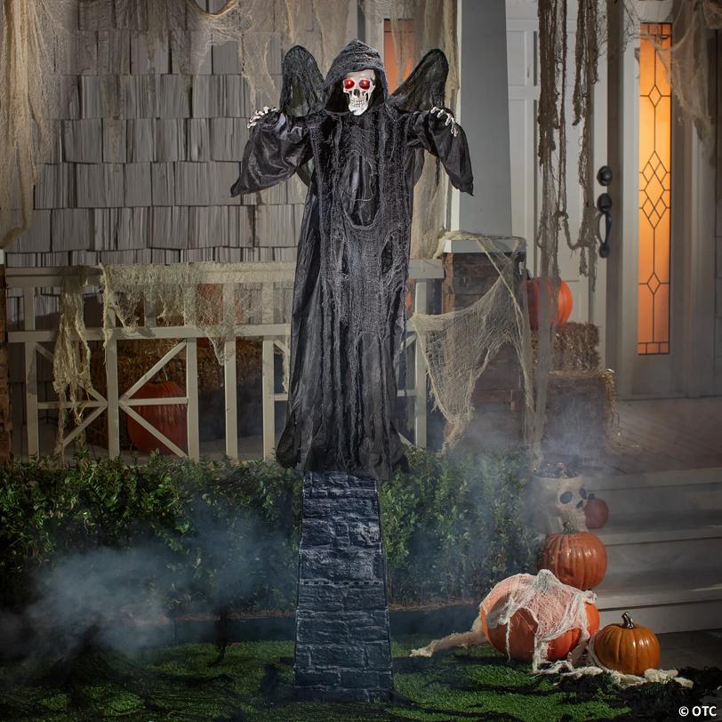 6 Ft. 2 3/4" Skeletal Reaper with Wings Animated Prop Standing Halloween Decoration