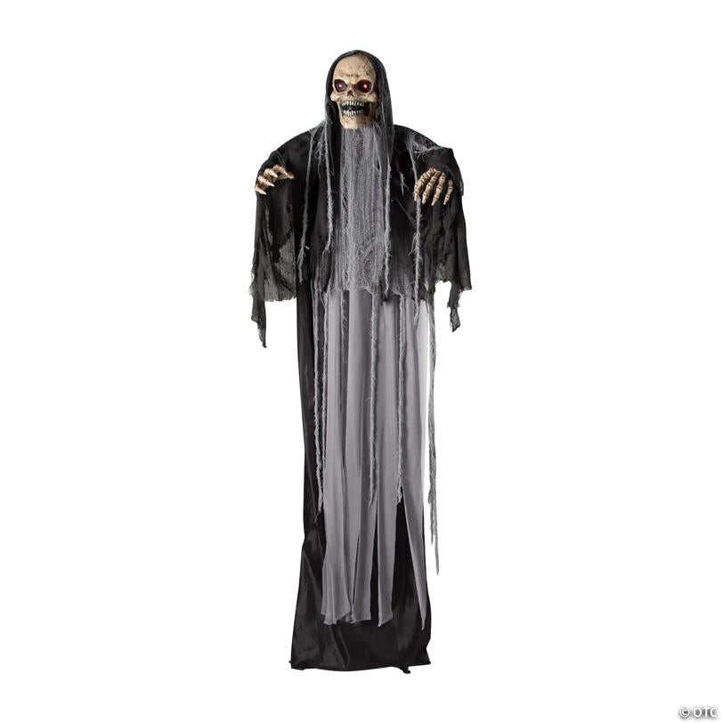 6 Ft. Black & Gray Skeleton Reaper Animated Prop Standing Halloween Decoration