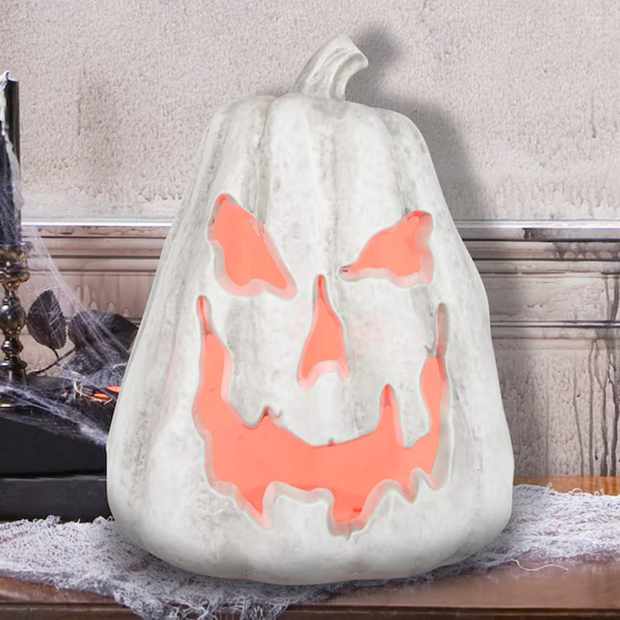 Haunted Living 1-ft LIghted Aged White Creep Jack-O-Lantern