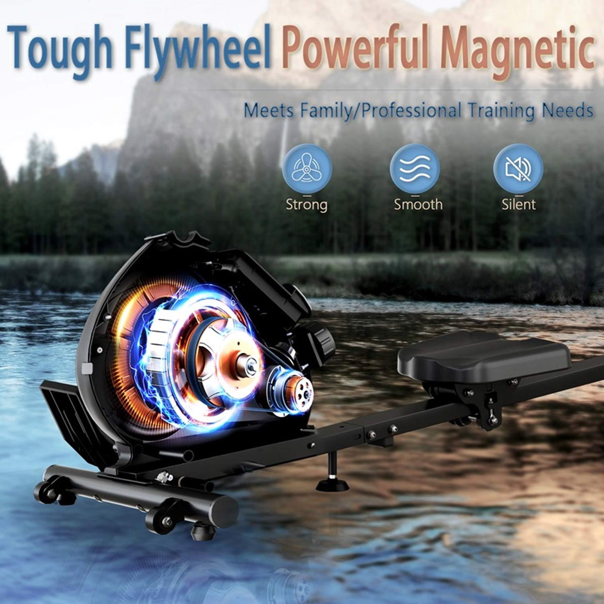 Magnetic Rowing Machine for Home, Adjustable 8-Speed Resistance, Full Body Workout, Supports Up to 265 lbs, Phone/Tablet Ready
