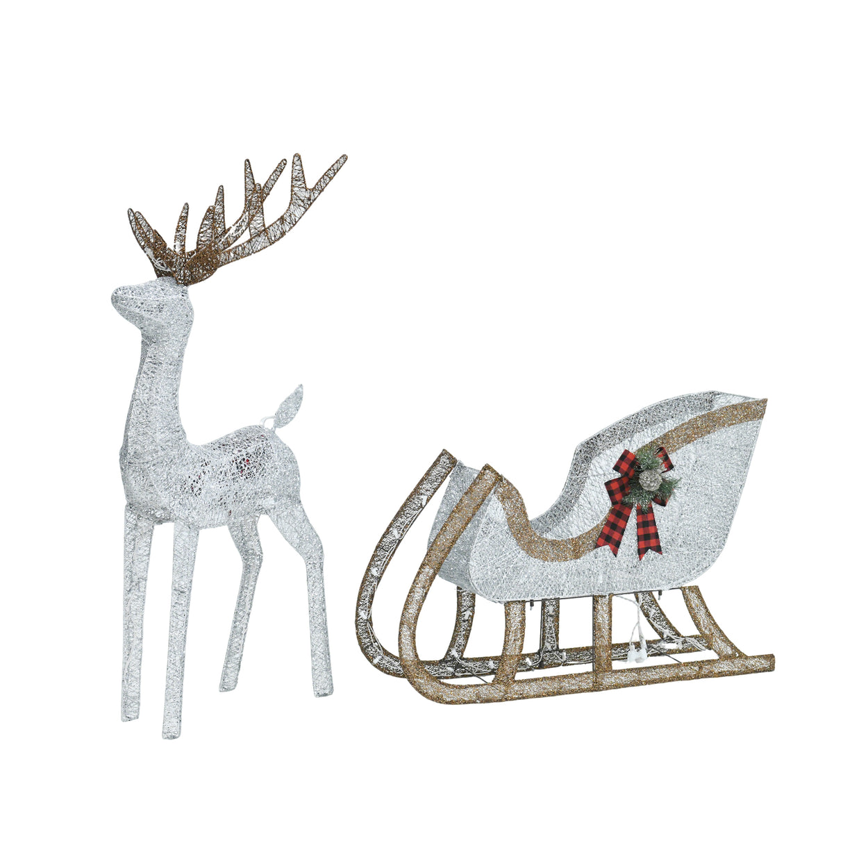 48 Inch H Reindeer and 38 Inch L Sleigh Set White LED Christmas Outdoor Decoration