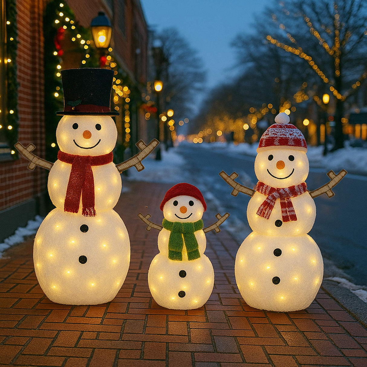 Charming Light Up Snowman Family Set for Festive Holiday Yard Décor