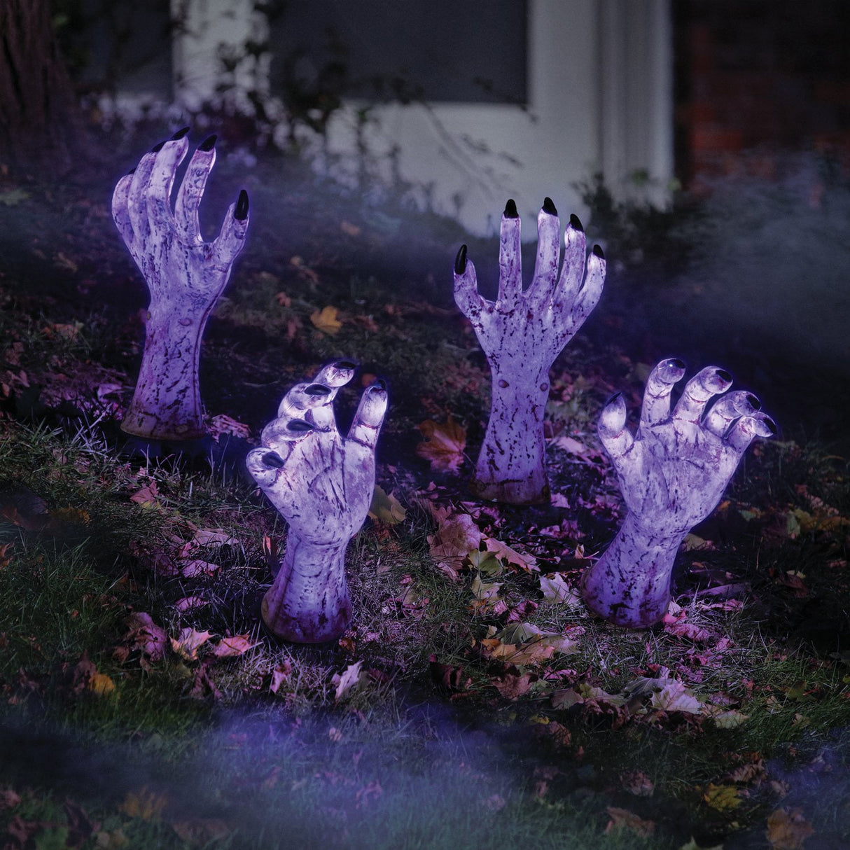 Pre Lit Zombie Hand Stake Lights Outdoor Halloween Decoration Set of 4 Pieces