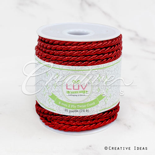 6Mm 2 Ply Metallic Twist Cord-25 Yds (Red)
