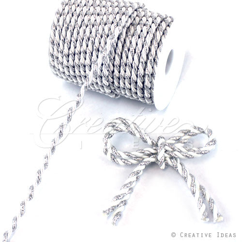 6Mm 2 Ply Twist Cords - 25 Yards (White/Silver)