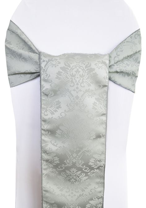 Polyester Chair Sashes 7.5x108 Marquis Damask Silver