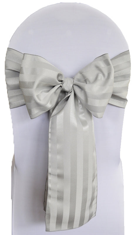 Striped Jacquard Polyester Chair Sashes Silver