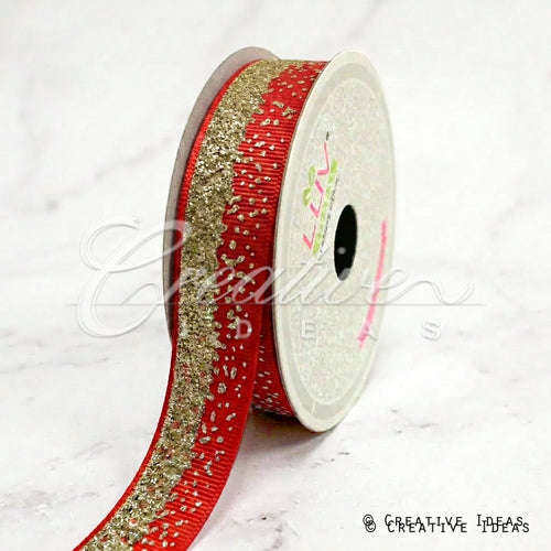 7/8" Glitter Sparkle Sands Grosgrain-10 Yds (Red/Gold)