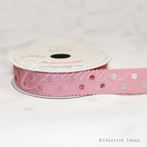 7/8" Grosgrain Dots Cut-Out Ribbon-10 Yds (Mauve)