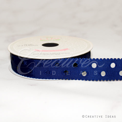 7/8" Grosgrain Dots Cut-Out Ribbon-10 Yds (Navy Blue)