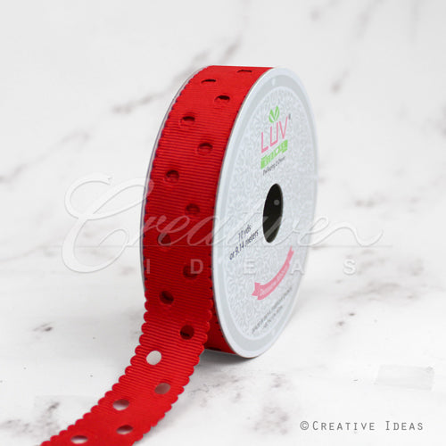 7/8" Grosgrain Dots Cut-Out Ribbon-10 Yds (Red)