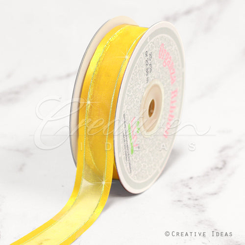 7/8" Organza With Satin And Gold Edge Ribbon - 25 Yards (Canary)