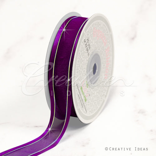 7/8" Organza With Satin And Gold Edge Ribbon - 25 Yards (Plum)