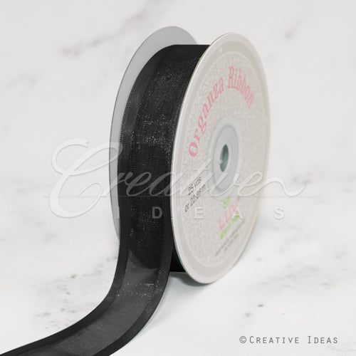 7/8" Organza With Satin Edge Ribbon - 25 Yards (Black)