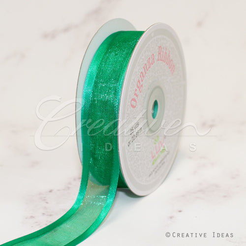 7/8" Organza With Satin Edge Ribbon - 25 Yards (Emerald Green)