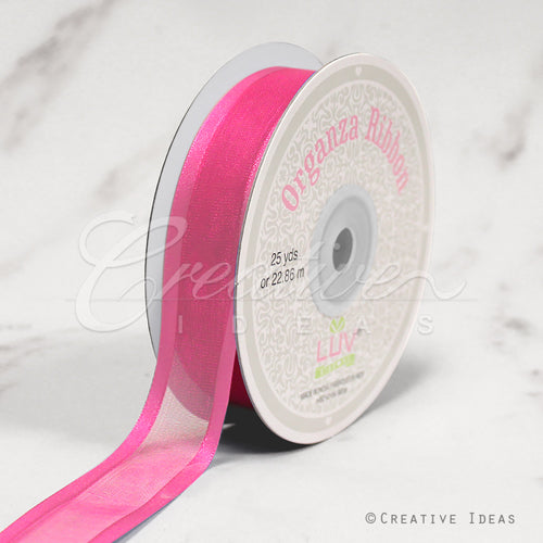 7/8" Organza With Satin Edge Ribbon - 25 Yards (Hot Pink)
