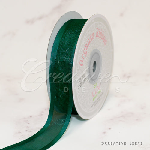 7/8" Organza With Satin Edge Ribbon - 25 Yards (Hunter Green)