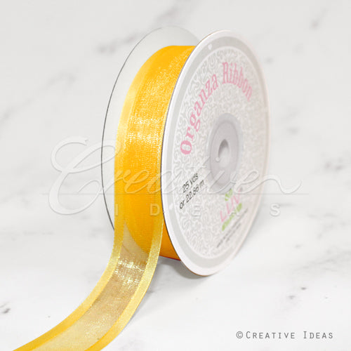 7/8" Organza With Satin Edge Ribbon - 25 Yards (Light Gold)