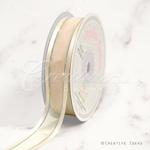 7/8" Organza With Satin & Silver Edge Ribbon - 25 Yards (Ivory)