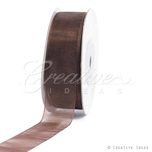 7/8" Plain Organza Sheer Ribbons - 25 Yards (Brown)